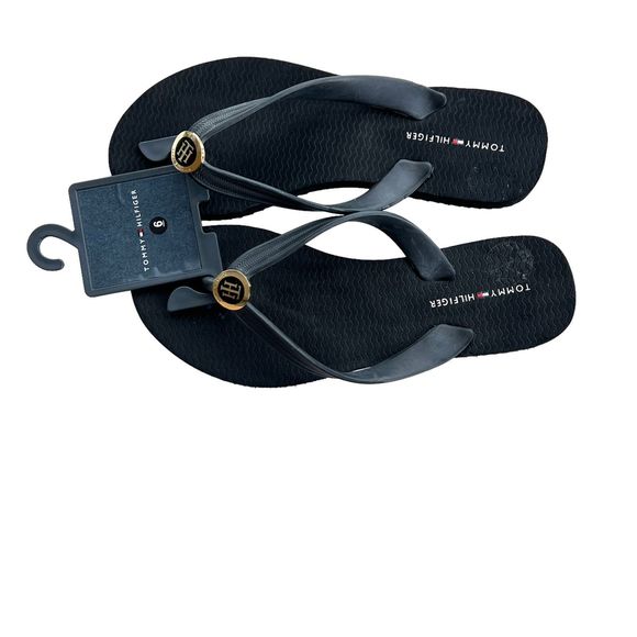 🎉HP🎊Tommy Hilfiger Black Flip Flops Black Size 6 - Picture 7 of 8